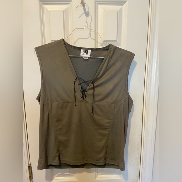 Men’s Forest Green Lace-up Tank Top - Picture 1 of 4